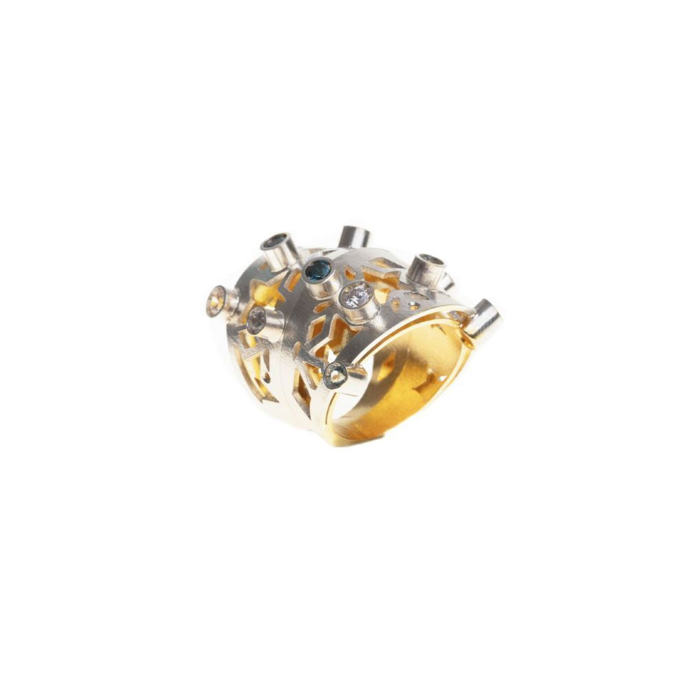 Anillo Destellos Topacios London Blue y Circones