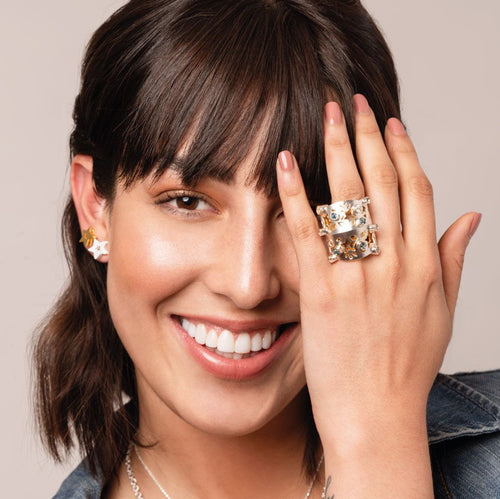Anillo Destellos Topacios London Blue y Circones